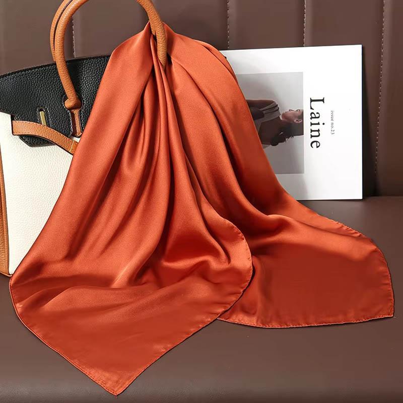 Luxus Uni Farbe Seide Quadratisches Tuch Damen Weiches Satin Pferdehaarband Halstuch Büro Hijab Stirnband Foulard Taschenbänder Geschenk
