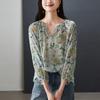 100% mulberry silk printed shirt for women's 2026 spring fashion versatile round neck silk top