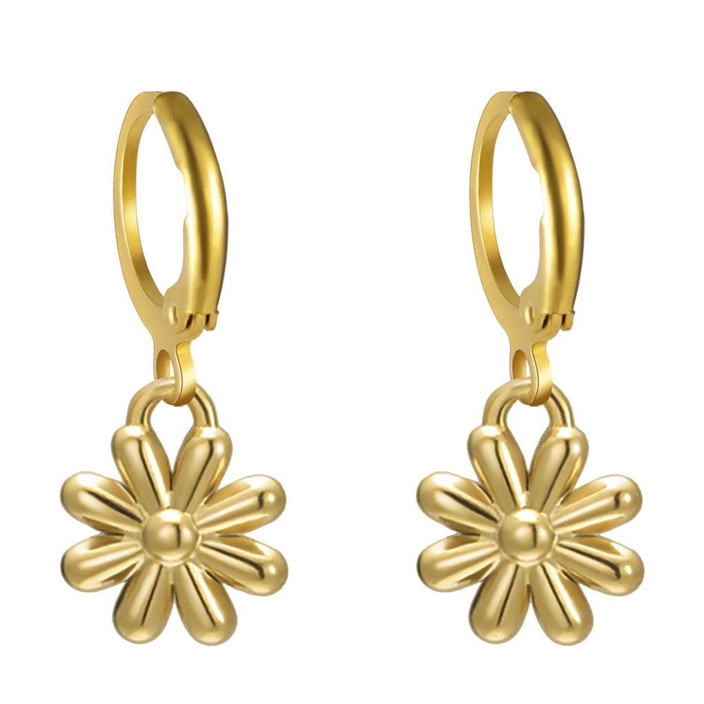 Bohemian Gold Hoop Earrings for Women with Daisy and Sunflower Pendant Charm