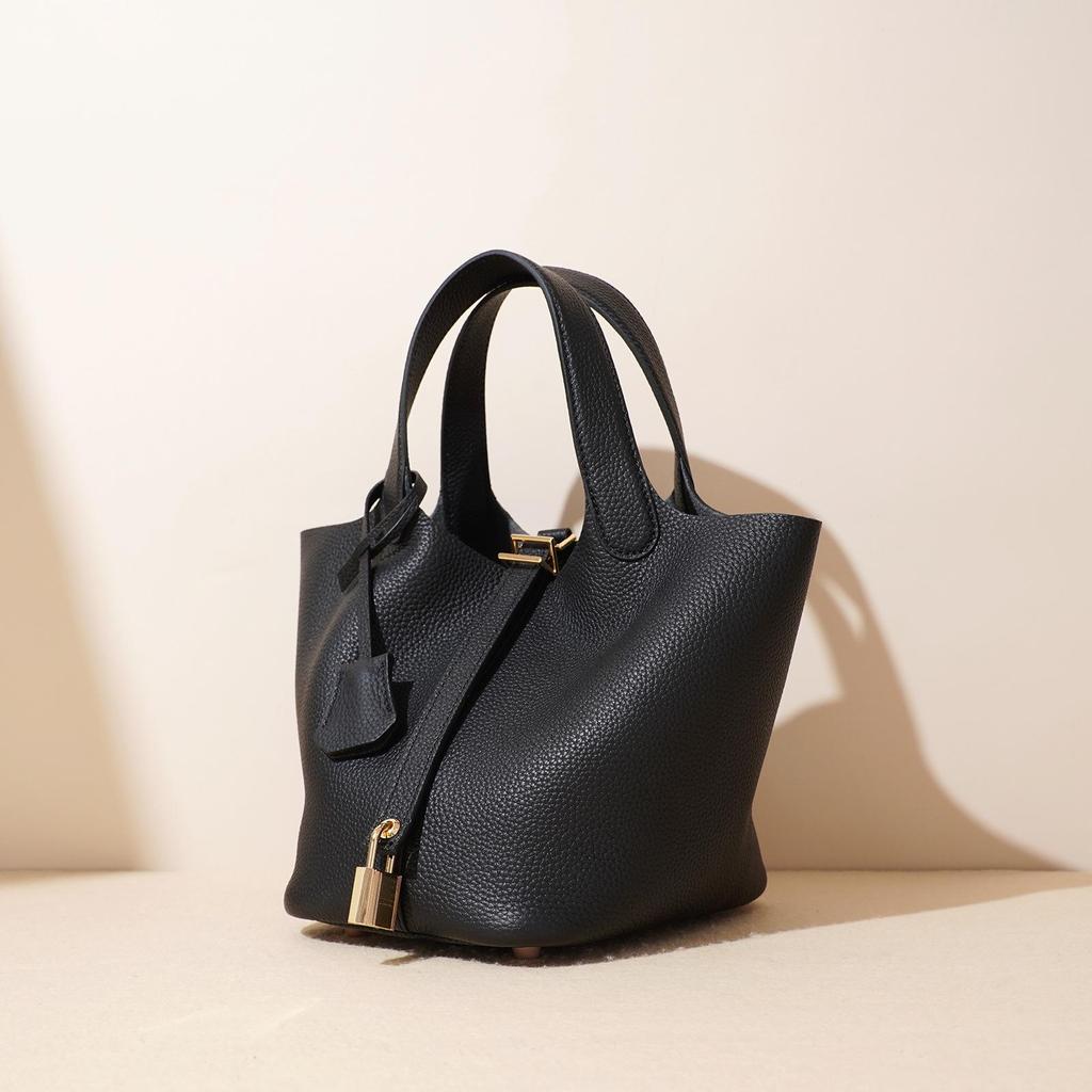 Genuine Leather Women's Bucket Bag Large Capacity Vegetable Basket Bag - NO LOGO