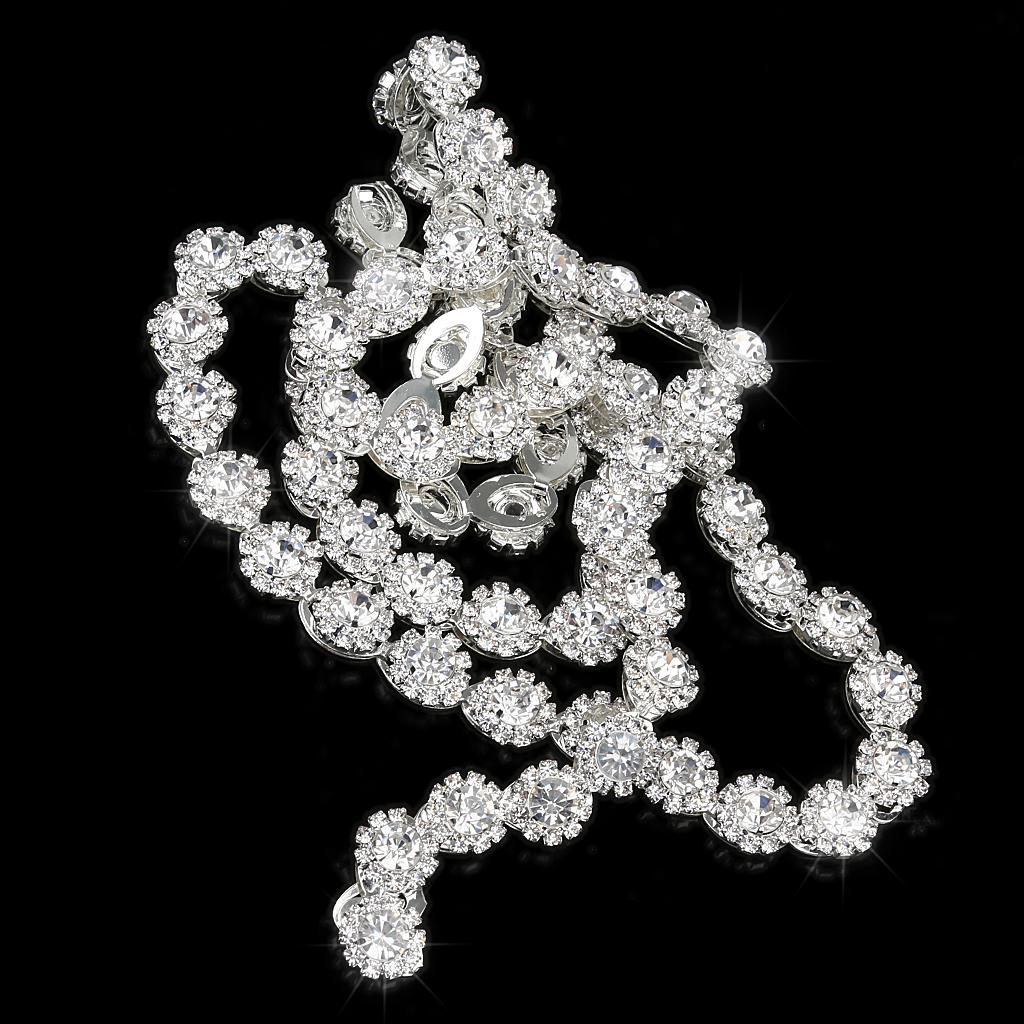 1Yard Round Flower Crystal Rhinestone Chain Sewing Decor Silver