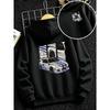 Children's Hooded Sweater Blue and White Sports Car Print Casual Comfortable Soft Loose Top, Spring and Autumn Models.
