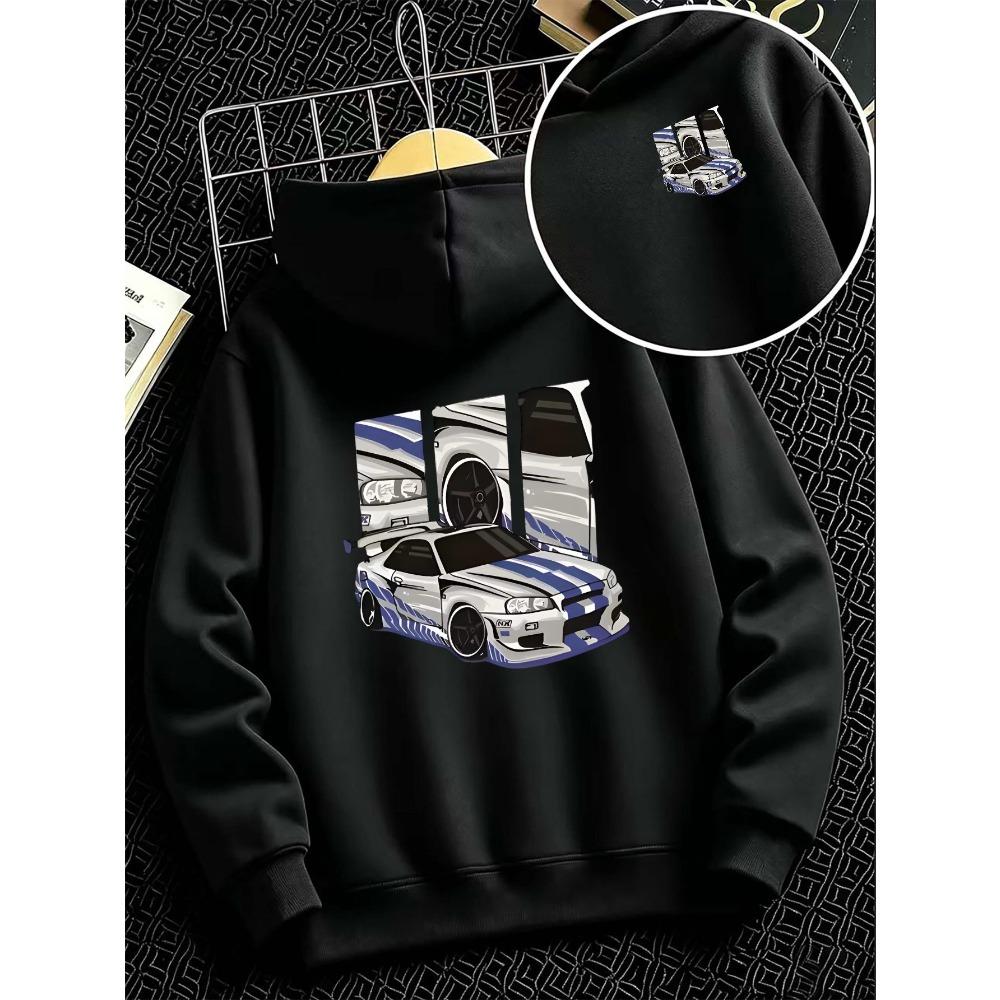 Children's Hooded Sweater Blue and White Sports Car Print Casual Comfortable Soft Loose Top, Spring and Autumn Models.