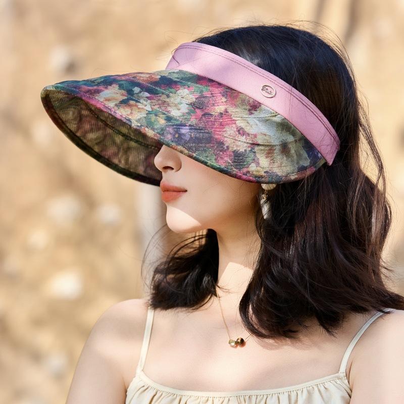 Temperamento Diseño Sentido Horquilla Ala Grande Sombrero de Sol de Copa Vacía Viaje al Aire Libre Anti-UV Cara Pequeño Sombrero de Sol