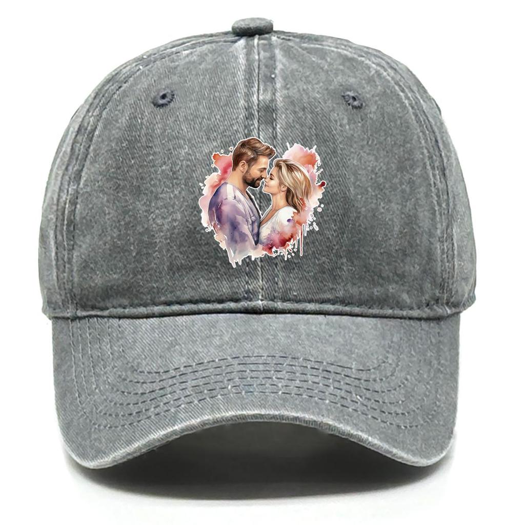 Couples Print Adjustable Sun Hat, Love Trucker Hat Inelastic Non-Stretch Fabric Cotton Cozy Snapback Baseball Cap