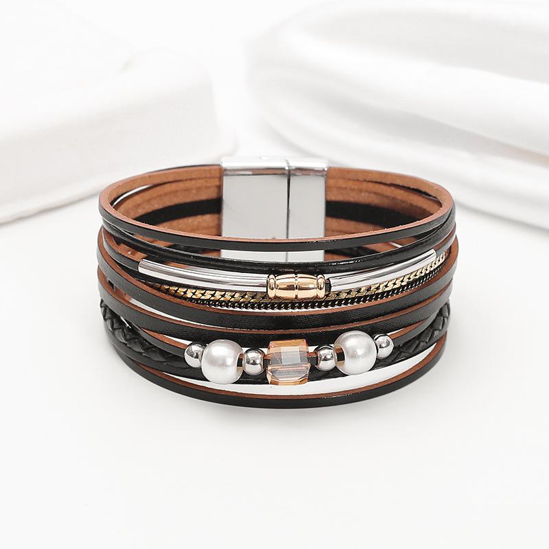 Multilayer Leather Bracelet for Women Boho Wide Wrap Bangle Jewelry Gifts
