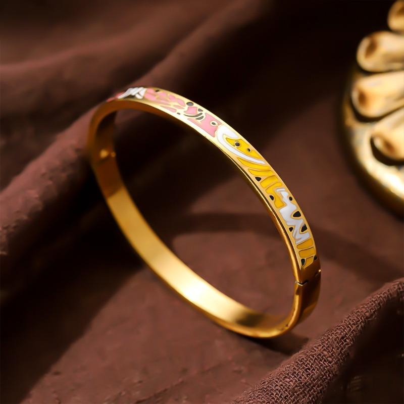 Hot-selling Titanium Steel Enamel Painted Bracelet K Vacuum Electroplating Women's Retro Personalized Oil Drip Titanium Steel Bracelet