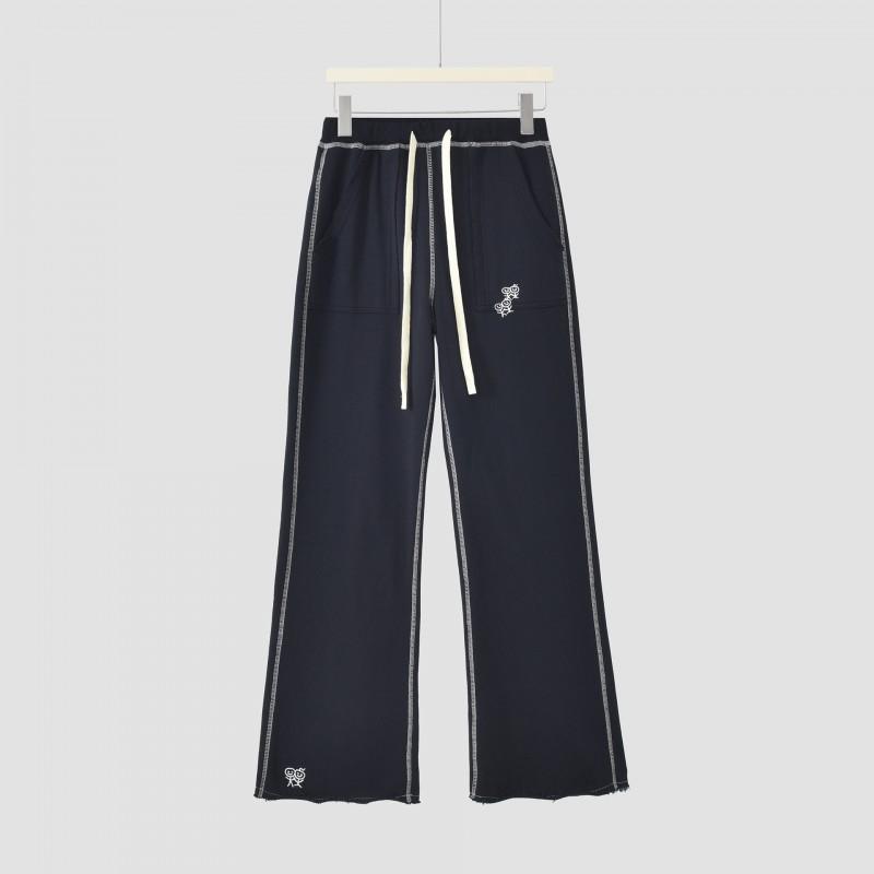 Womens Embroidered Cropped Flare Joggers With Drawstring Waist Cotton Blend High-Waisted Casual Pants Fall
