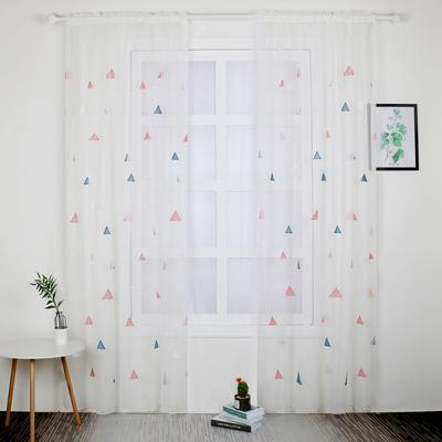 Cute Triangular Embroidery Window Curtain Sheer Tulle for Living Room Kids Room