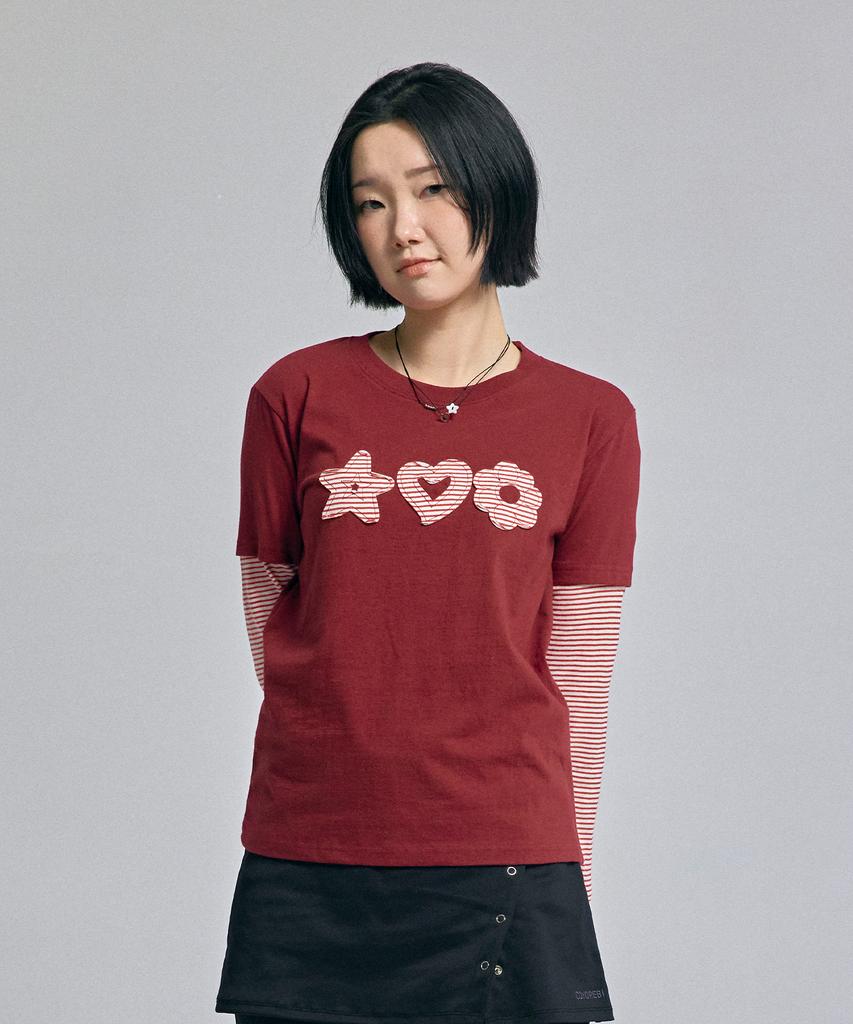 AWESOME STUDIO Striped Layered T-Shirt Wine