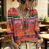 Women's Casual V-Neck Printed Tie Ruffle Blouse for Everyday Wear