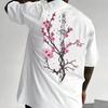 Y2k Vintage Japanese-style Cherry Blossom Samurai Sword Patterned T-shirt for Summer, Loose and Breathable Men's Clothing Unisex
