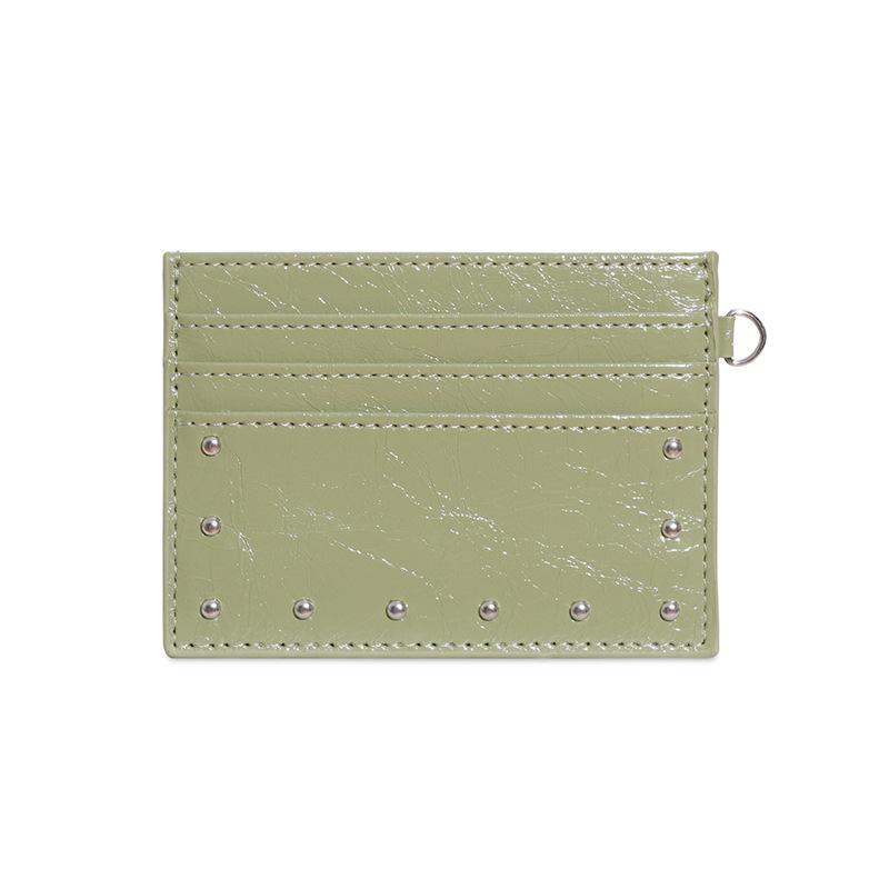 Compact Ultra Thin Cracked Leather Card Wallet Mini Size Multiple Slots With Rivet Design Solid Color Pu Coin Purse
