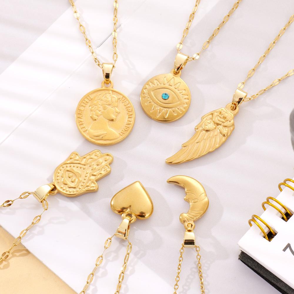 Unisexový evropský a americký designový přívěsek ve tvaru půlměsíce, zlaté mince a srdce