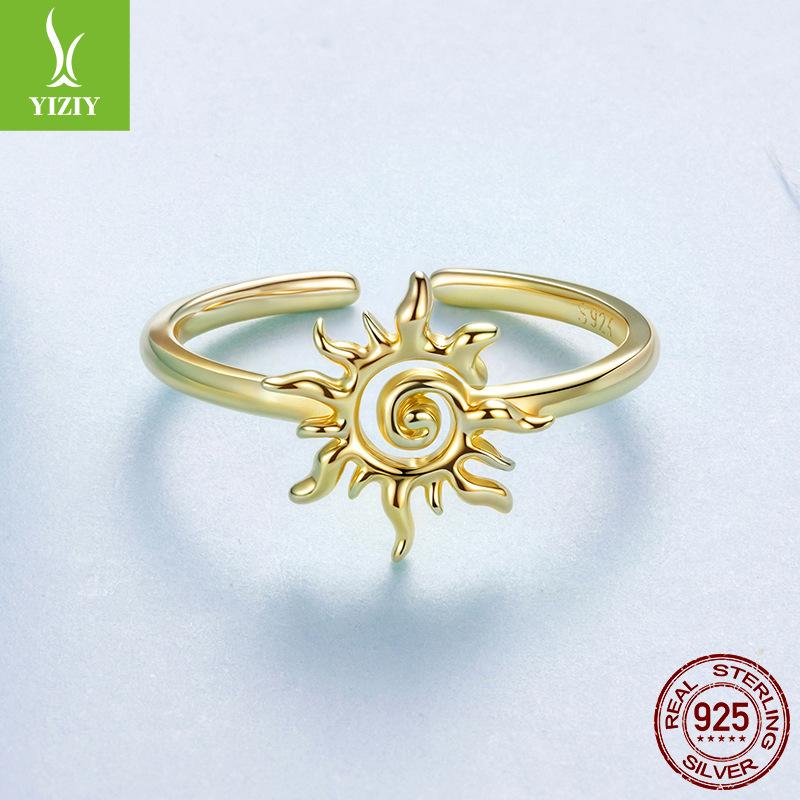 S925 Sterling Silver Plated 14K Gold Sun Opening Ring Sunshine Charm Sun Ring Jewelry