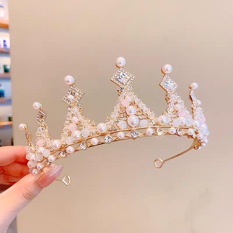 Children s Rhinestone Pearl Princess Crown - High-End Birthday Gift & Stage Performance Headdress белый/золотой