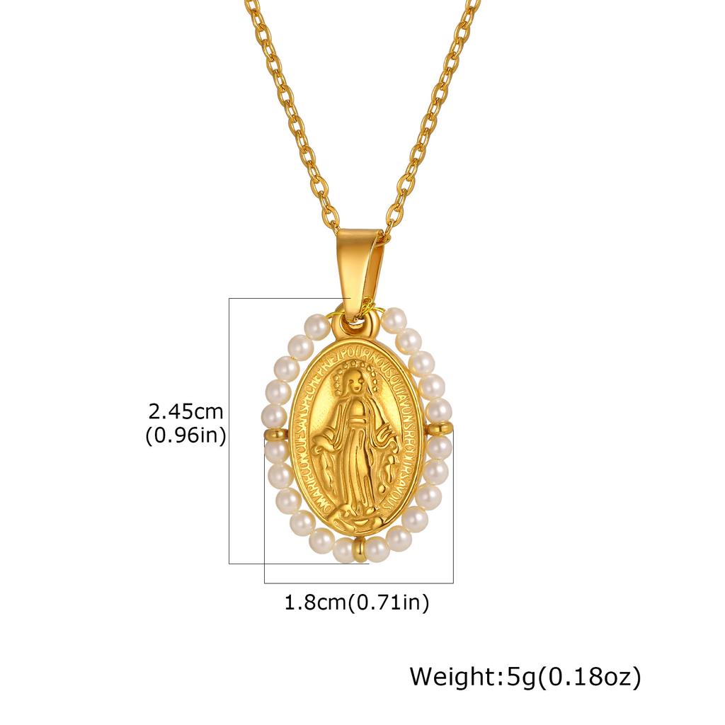 Jewelry Fashion Ladies Stainless Steel Zircon Oval Virgin Gold Pendant Necklace Pn-2158
