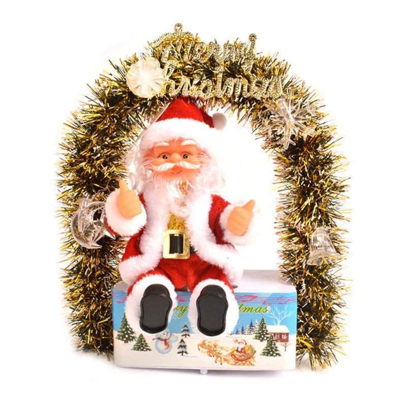 Electric Musical Reindeer Pull Cart Santa Figurine Christmas Decoration Table Decor Toy For Kids Holiday Stocking Stuffer Gift