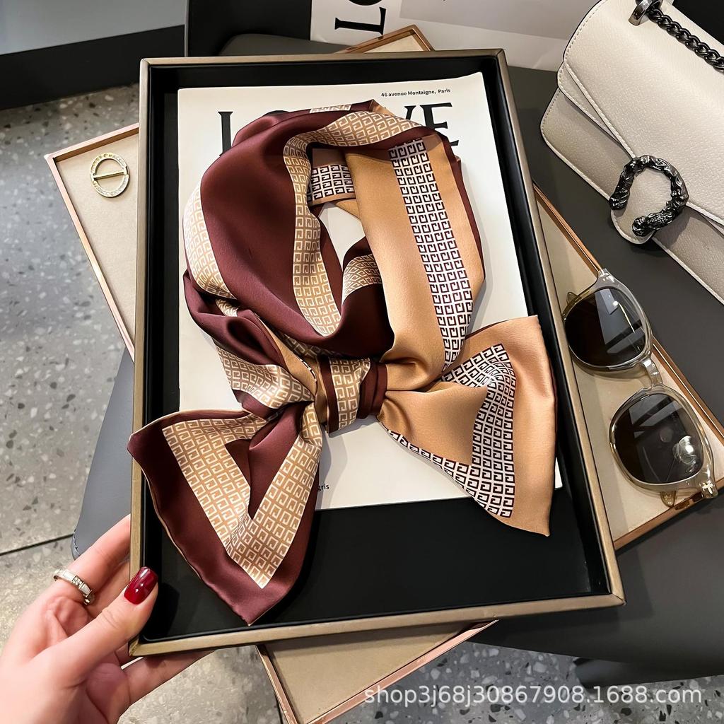 Long Silk Scarf Women's New Small Silk Scarf Printing Simulation Silk Tied Bag Streamer Explosion Sweet Little Scarf