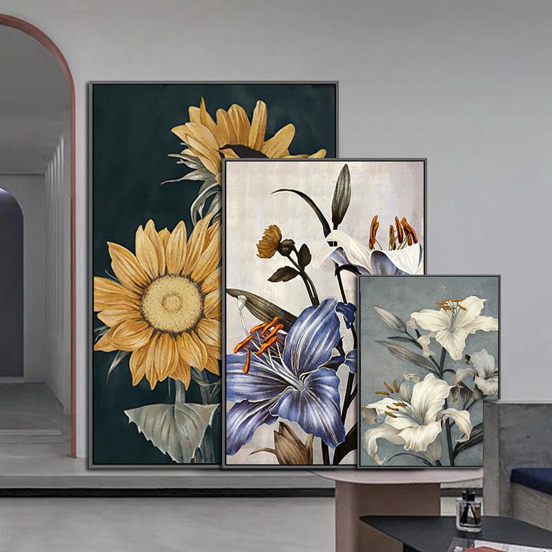 Nordic Minimalistischen Retro Stil Blume Sonnenblume Wand Kunst Leinwand Druck Malerei Moderne Wohnzimmer Eingang Dekoration Bild
