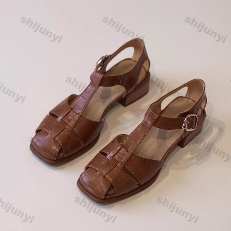 Women's Sandals 2025 Summer New Fashion Weave Vintage Breathable Roman Shoes Lightweight Comfortable Buckle Strap Casual Shoes
