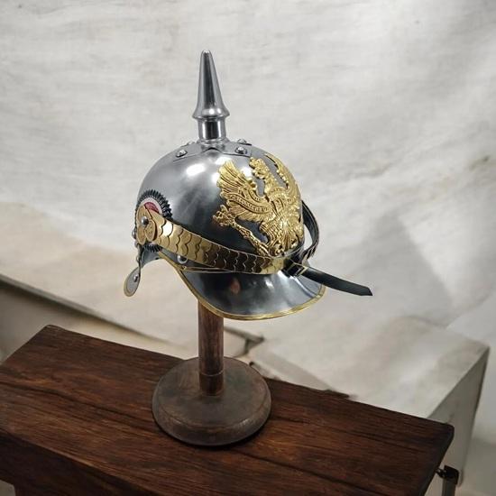 German Prussian Style Pickelhaube Handmade Steel Helmet for Décor Costume