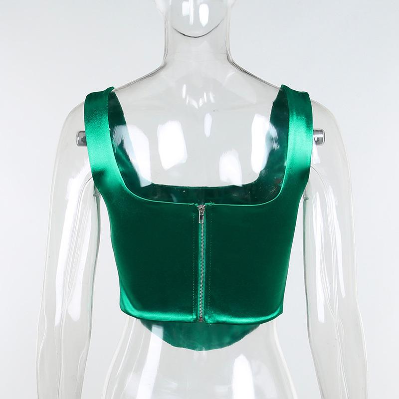 Sexy Satin Boned Corset Top For Women Summer Sleeveless Backless Square Collar Cropped Tops Club Party Tunic