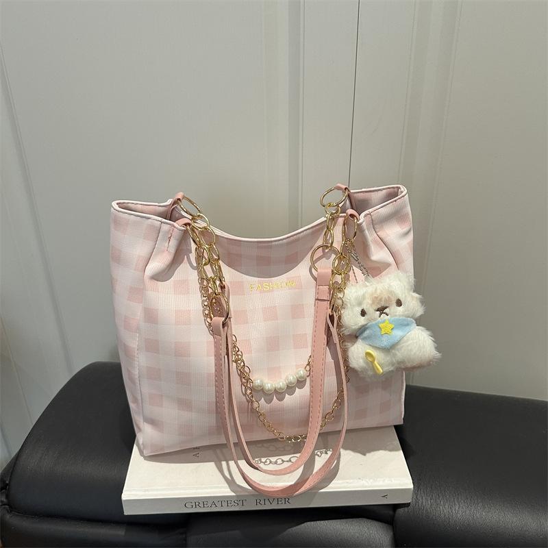 Spring New Fashion Plaid Tote Bag for Women Large Capacity Casual Shoulder Handbag Urban Simple Style Square Pattern Bag 28255105cm розовый 1190₽