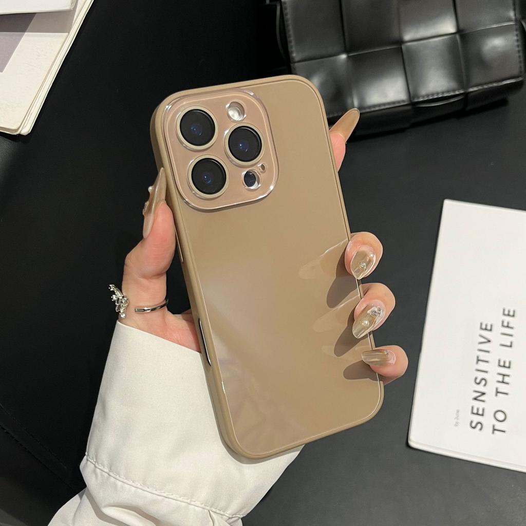 Korean Style High-End Simple Solid Color Glass Case Compatible with iPhone 16 Pro Max Apple 17 Phone Case 14/15