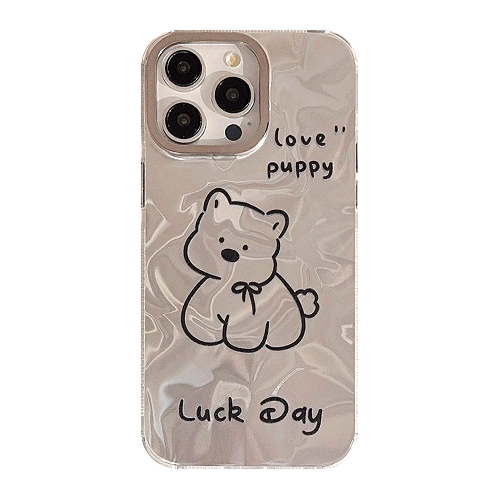 Electroplating Silver Ins Line Dog Suitable for IPhone 16 IPhone Case 14pro Max Laser 1315