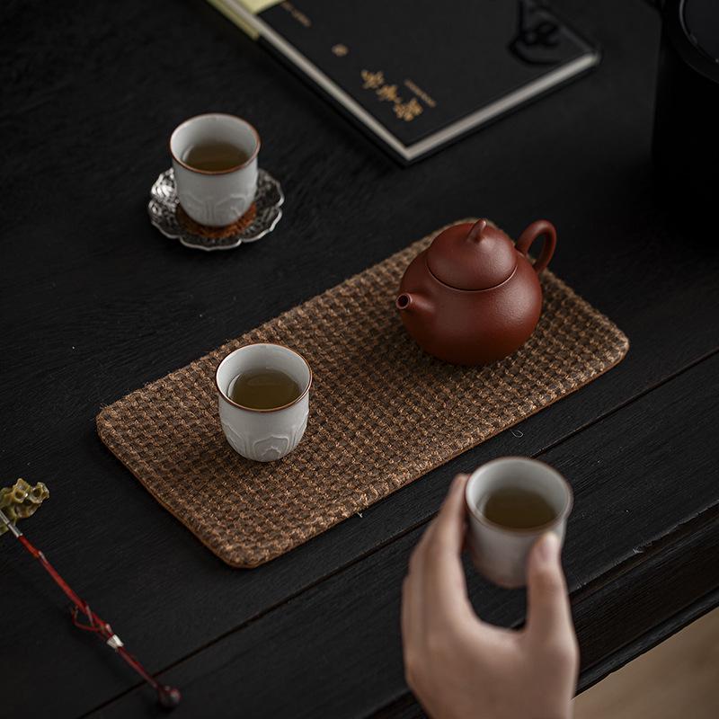 Two-Color Jacquard Tea Mat - Handmade Plant-Dyed Coaster, Retro Style Fabric Tea Coaster
