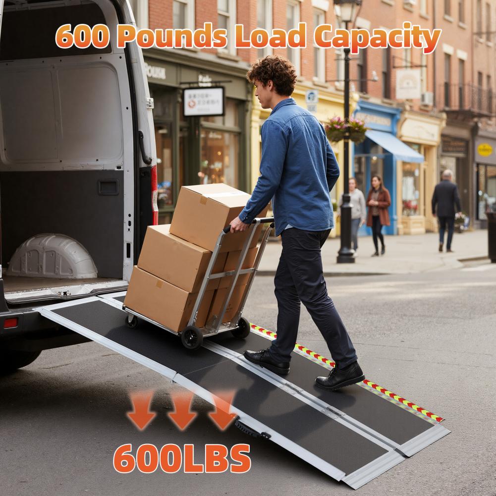 5/6FT Folding Wheelchair Ramp for Disabled Person, Home Steps Doorway Handicap Ramp, Aluminum Alloy Barrier Free Aid Hinge Ramp