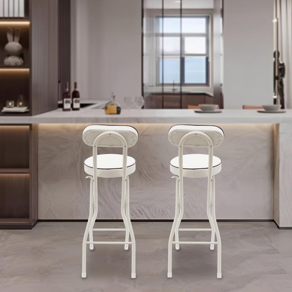 2PCS 25.6 Inch Height Adjustable Folding Bar Stools, Padded Seat, Modern Stool Set for Kitchen, Counter - White, 275lbs Capacity