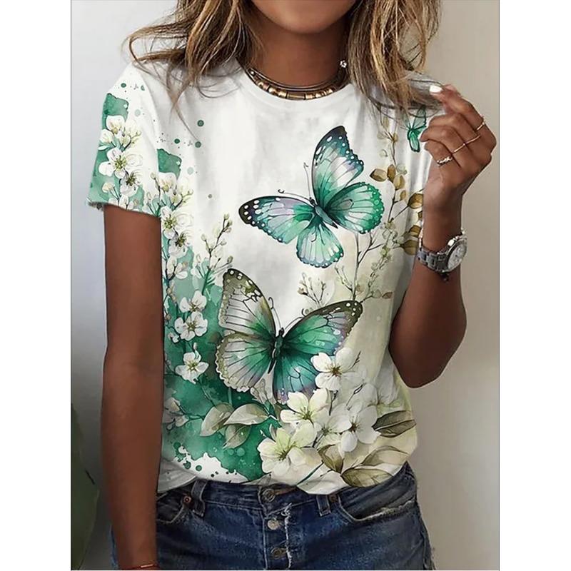 O-Neck 3d Butterfly Print T Shirt Women's T-shirt Summer Fashion Short Sleeve Tops Oversized Summer Top Female Clothing