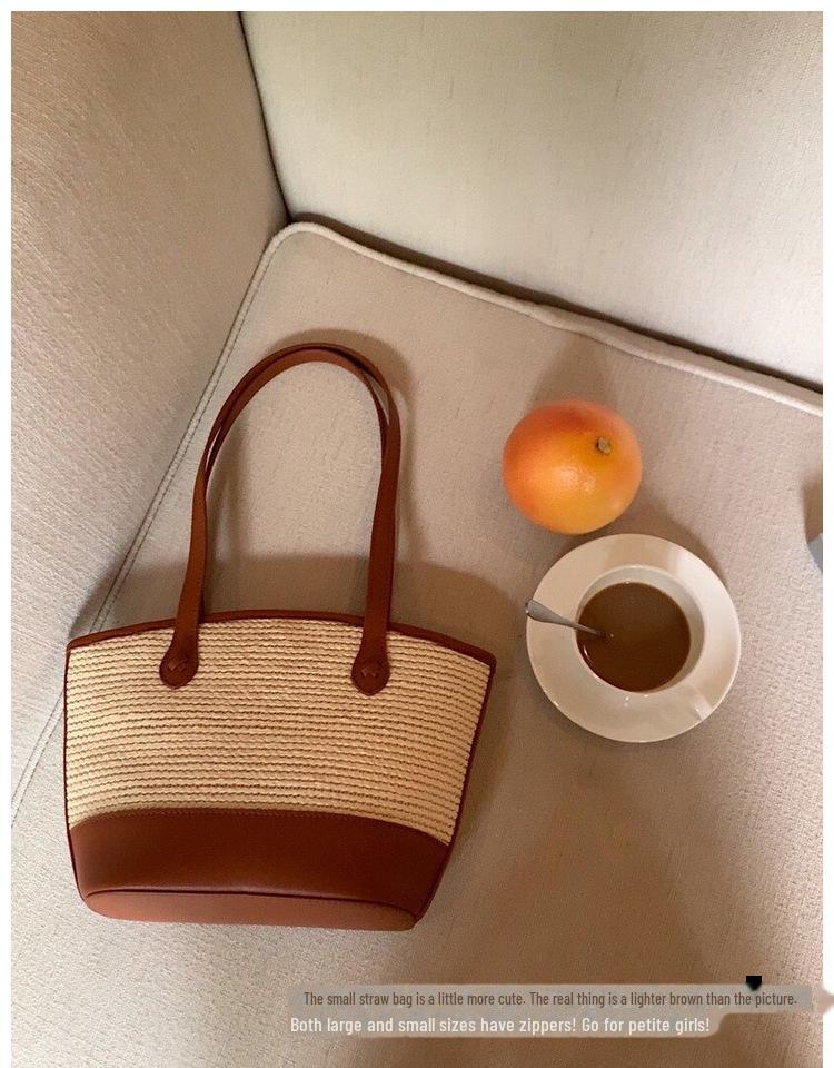 

Летняя ретро-сумка-тоут из соломы 2025 года — большая вместимость, простой дизайн подмышек