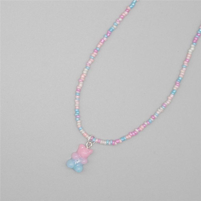 Nuova Boemia Coreana Amante Colorato Orsetto di Gomma Ciondolo Girocollo Resina Multicolore Perline di Riso Collana per Donne Ragazze Regali