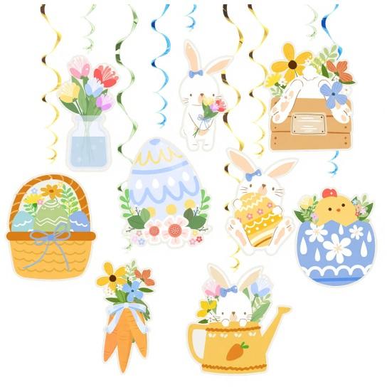 48 Pcs Easter Hanging Swirl Decorations Easter Egg Bunny Foil Swirl Ceiling Decor for Home Office School Easter Party Supplies