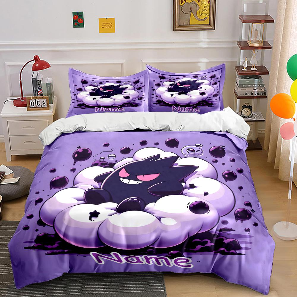 3PC Custom Name Pokemon Gengar Print Bedding Set Duvet Cover 1 Duvet Cover 2 Pillowcases Adult and Children Bedding Set Luxury