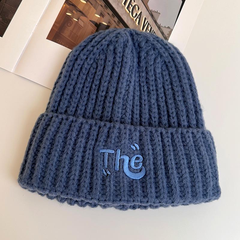 Internet celebrity autumn and winter hat women's new colored wool hat women's warm ear protection street versatile letter embroidery knitted hat