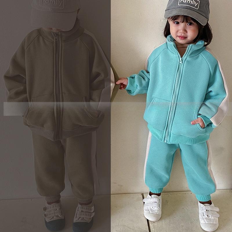 Kinder Sweatshirt Set Herbst/Winter Fleecefutter Set Jungen Mädchen Locker sitzendes Langarm Sweatshirt + Hose 2-teilig