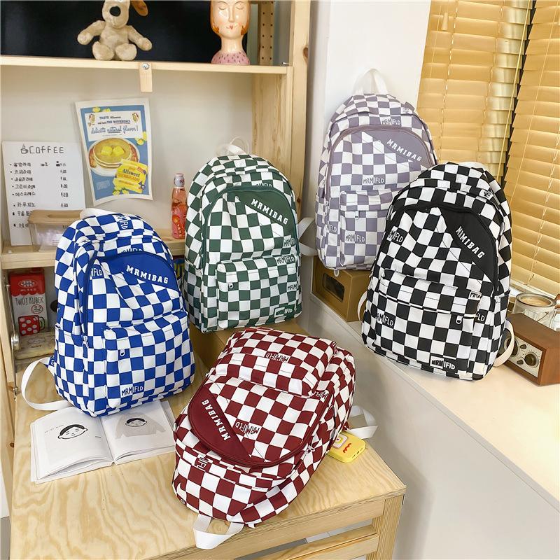 Student Backpack Women's Fashion Checkerboard Japanese Campus Backpack Large Capacity Waterproof Schoolbag Trend