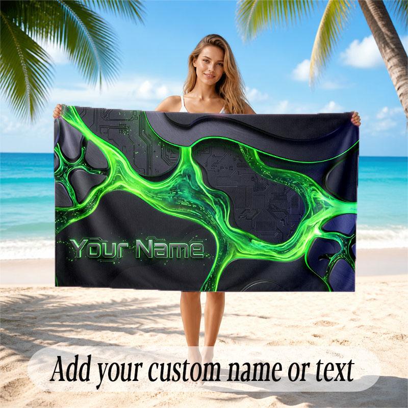 City Cyberpunk Theme Soft Beach Towel Personalized Custom Name Text Towel Portable for Beach Pool Travel