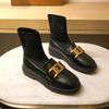 Stretch Knitting & Leather Patchwork Women Ankle Boots Brand Metal Chains Botas Mujer 41-43 Big Size Female Slim Sock Botines