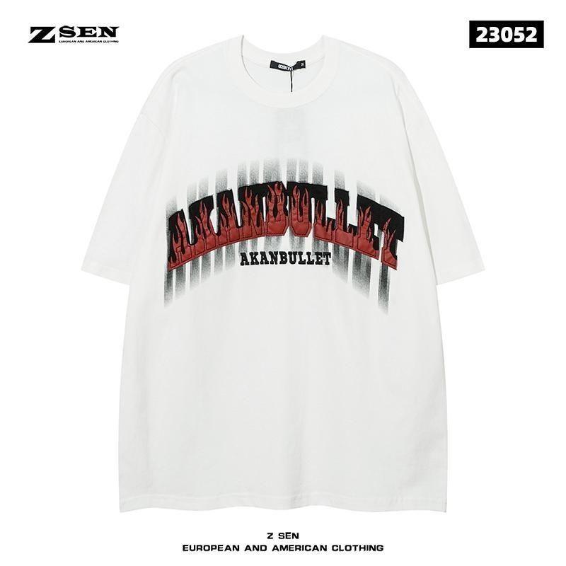 High Street Originální Retro Pánské Tričko s Krátkým Rukávem Americké Trendy Značky Hip-hopová Tmavá Osobnostní Potisk Volné Bavlněné