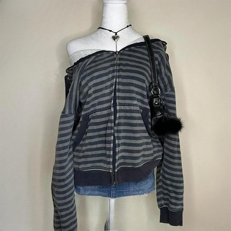 

2KWEIRD Женская готическая эстетика Осень Зима Толстовка с меховым воротником Повседневный приталенный шикарный дизайн Кардиган Свитшот 2000-е Одежда Харадзюку XXL