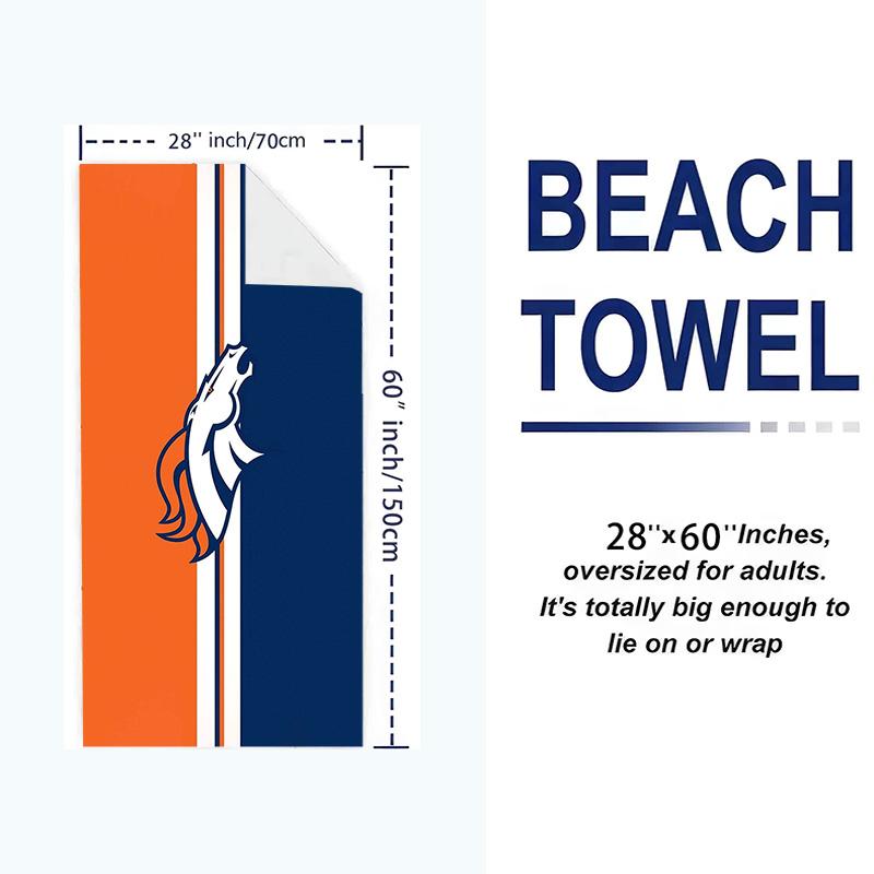 Denver Broncos Print Beach Towel, Large Soft Quick Dry Towel for Beach Camping Swimming