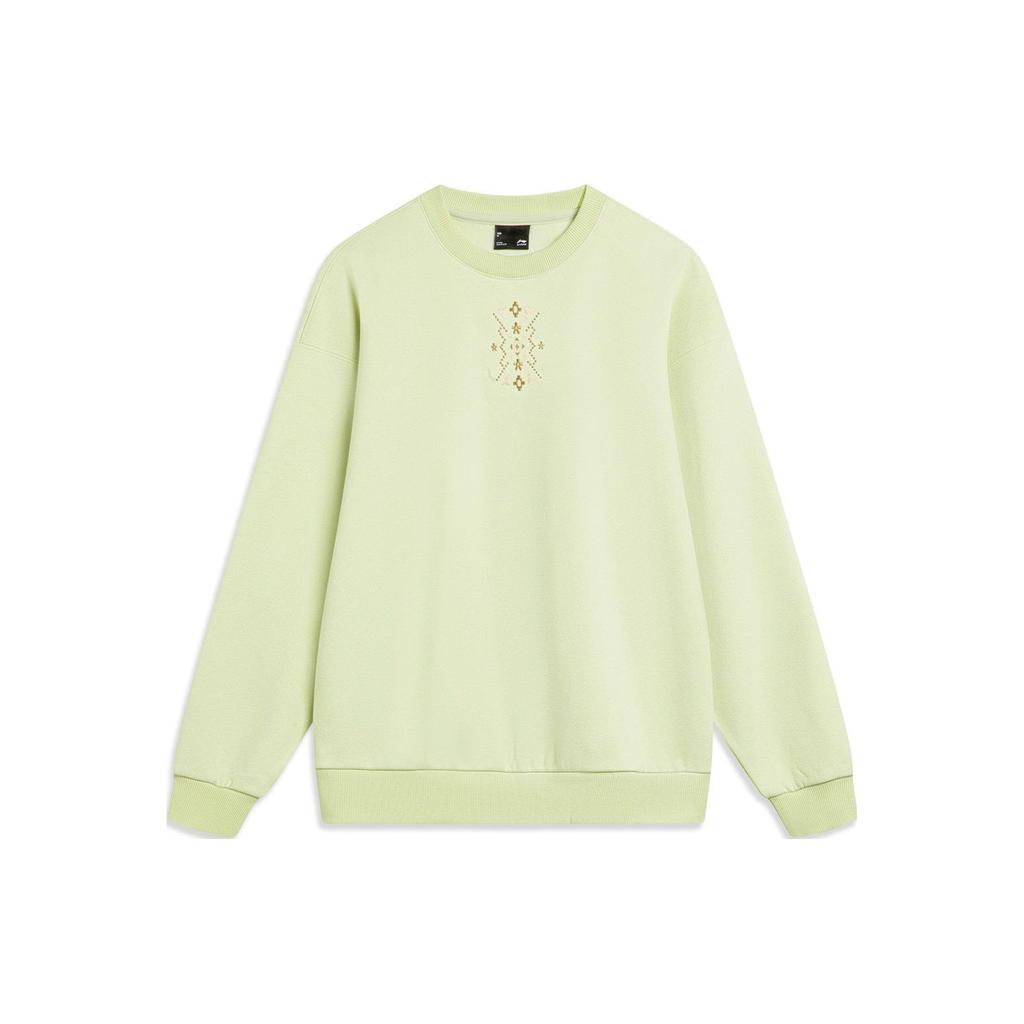 Li Ning Sports Lifestyle Series Printed Crew Neck Pullover Fleece Long Sleeve Sweatshirt Women Sweatshirt Jade-Green AWDT762-5