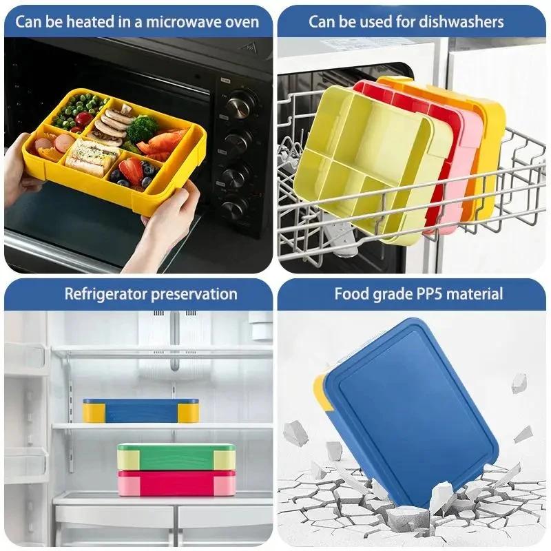 1330ML Bento Box Adult Lunch Containers with 6 Compartment for Adults/Kids/Toddler With Tableware Sauce Lunch Box