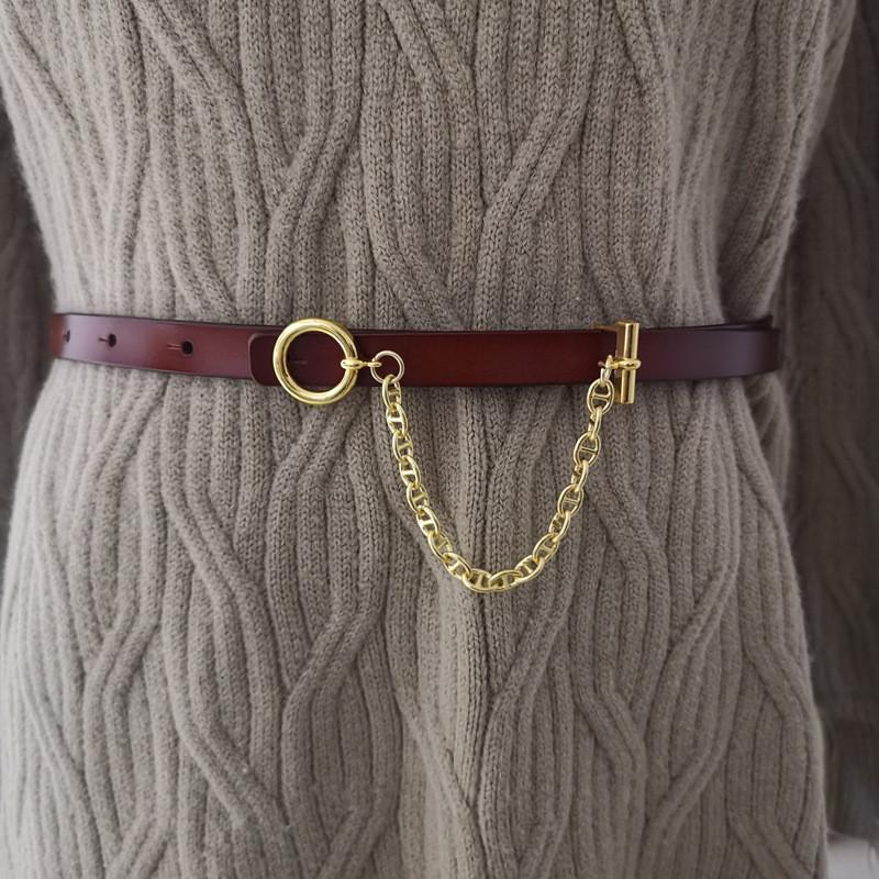 

Retro Solid Color Leather Skinny Belt With Metal Snap Closure For Casual Wear