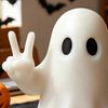 Modern Ghost Table Decor Halloween Figurine with Peace Sign, Spooky White Matte Statue, Cute Tabletop Ornament for Shelf, Party Gift One-piece Printed